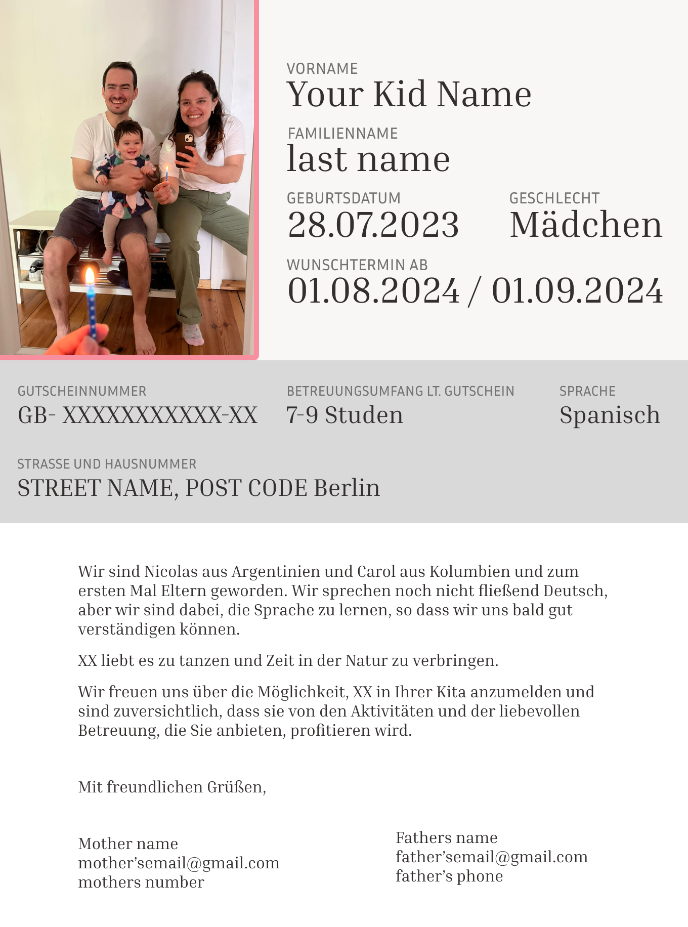 Example Kita application flyer