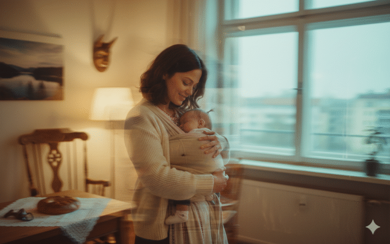 baby with her mother at home