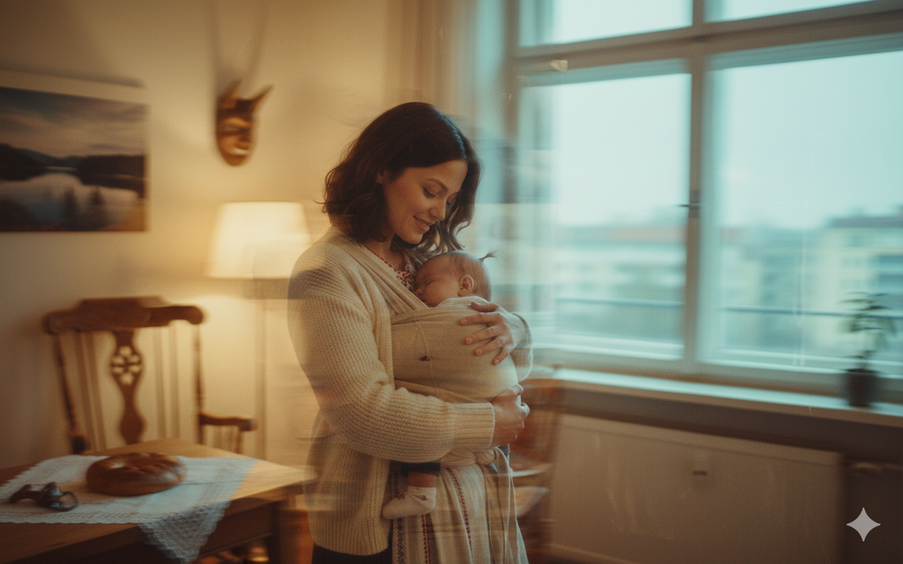 baby with her mother at home